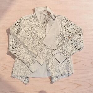 VTG Nara Camicie Italian Designer Beige Floral Lace Bow Blouse Women Size 2